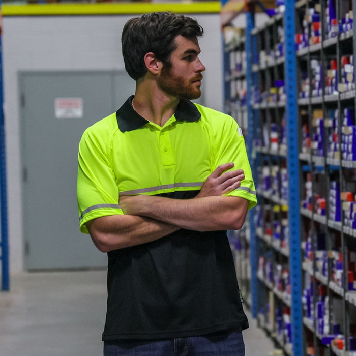 DOME75® OMNI SERIES Enhanced Visibility Lightweight Snag-Proof Black Bottom Safety Polo - OSP4742