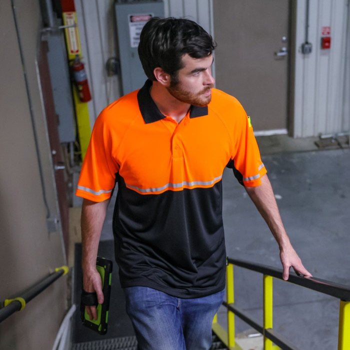 DOME75® OMNI SERIES Enhanced Visibility Lightweight Snag-Proof Black Bottom Safety Polo - OSP4742