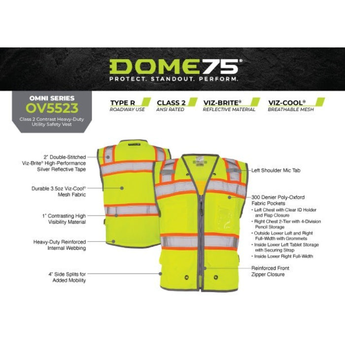DOME75® OMNI SERIES ANSI Class 2 Contrast Heavy Duty Utility Safety Vest - OV5523