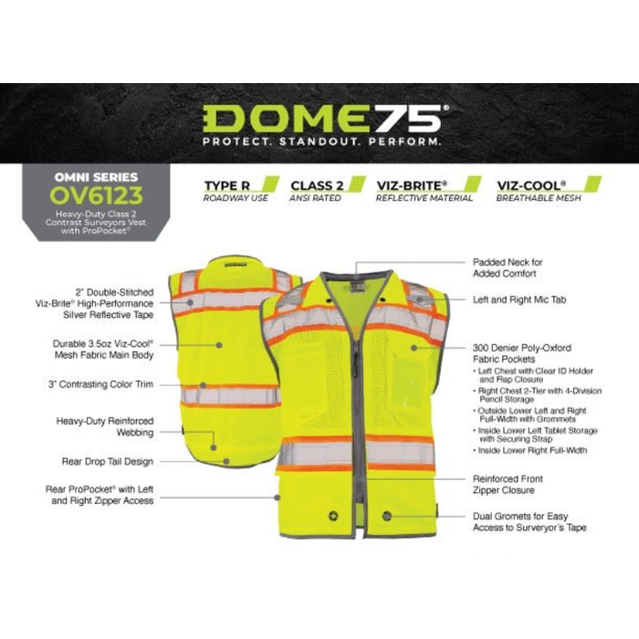 DOME75® OMNI SERIES ANSI Class 2 Hi-Vis Contrast Heavy Duty Surveyors Vest with ProPocket™ - OV6123