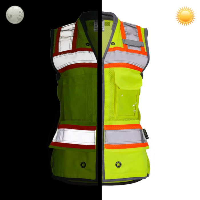 DOME75®  ANSI Class 2 Hi-Vis Contrast Women's Heavy Duty Surveyors Vest with ProPocket™ - OV6123W
