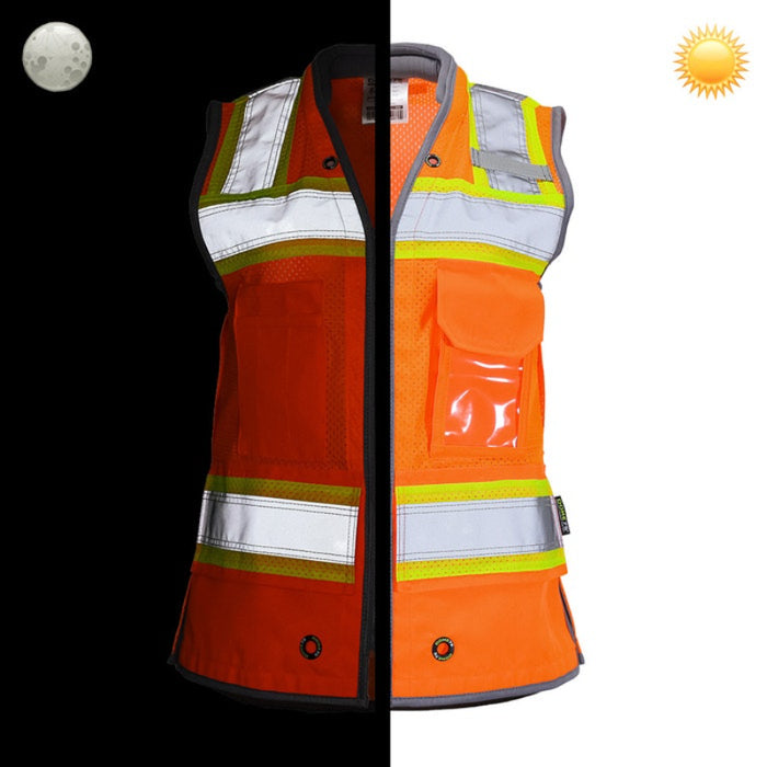 DOME75®  ANSI Class 2 Hi-Vis Contrast Women's Heavy Duty Surveyors Vest with ProPocket™ - OV6123W