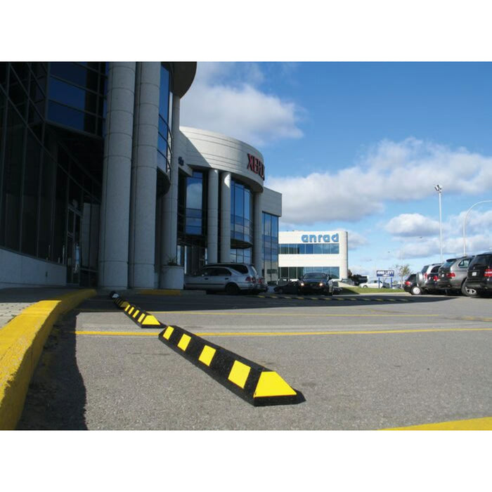 Park-It® Parking Stop Curb - Black with Yellow Stripes - 6' Feet Long - Rubber - GNRS1610YB