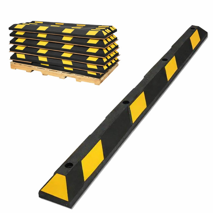Parking Curb Block - 6 ft Long Wheel Stop - Yellow / Black Striped Rubber