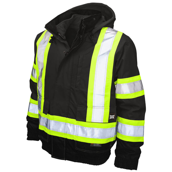 Tough Duck Poly Oxford 3-In-1 Hi-Vis Safety Bomber Jacket with Fleece Liner - S413