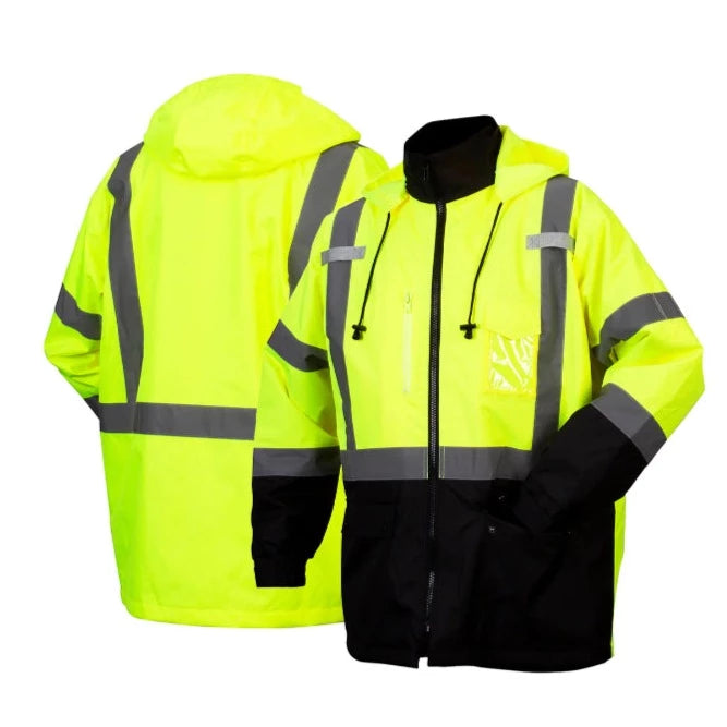 Pyramex® Hi Vis Black Bottom Parka Weatherproof Bomber Safety