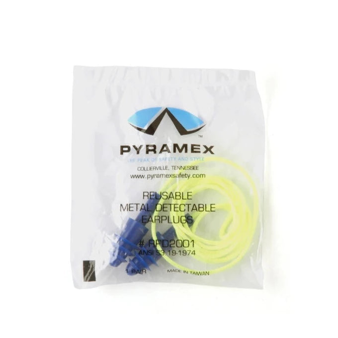 Pyramex Corded Metal Detectable And Reusable Earplugs - 25 NRR - RPD2001