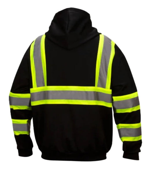 Pyramex Enhanced Visibility Black Safety Zipper Sweatshirt Hoodie - ANSI Class 1 - RSZH34