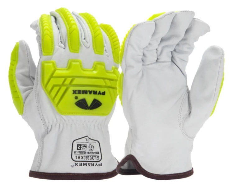 Pyramex Hi-Vis - Impact Premium Goatskin Leather Driver Safety Gloves - GL3008CKB