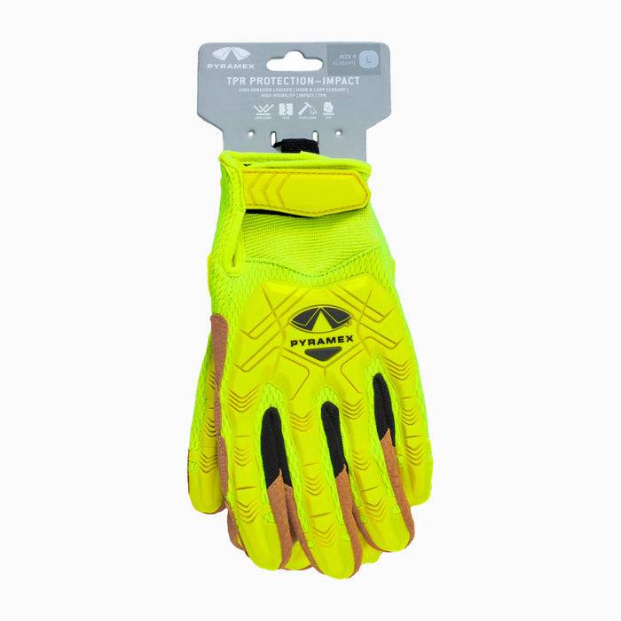 Pyramex® Hi-Vis Abrasion and Impact Resistant Leather Safety Gloves - GL202HT