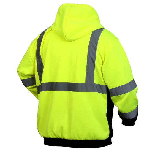 Pyramex Hi-Vis Black Bottom Safety Zipper Sweatshirt with Hood - Type R ANSI Class 3 - RSZH32