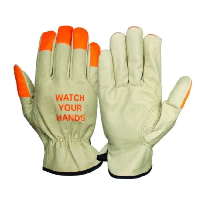 Pyramex Hi-Vis Cowhide Leather Driver Work Safety Gloves - GL2003K