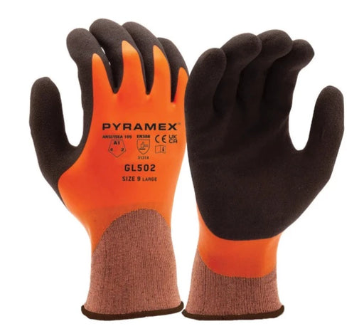 Pyramex Hi-Vis Double Dipped Latex Water Resistant Safety Gloves - GL502
