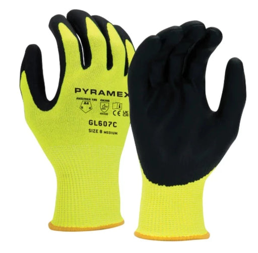 Pyramex Hi-Vis Nitrile Coated ANSI Cut Level A4 Safety Gloves - GL607C