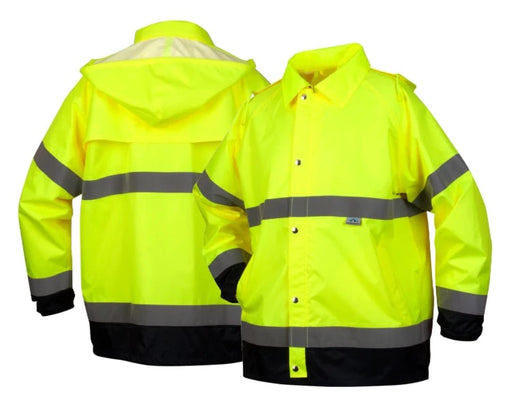 Pyramex Hi-Vis Waterproof Rain Jacket With Draw String Hood - Class 3 - RRWJ3110