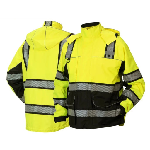Pyramex Hi Vis Waterproof Zipper Closure - Detachable Hood - ANSI Class 3 Parka Safety Jacket - RPB38