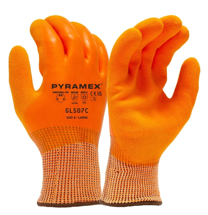 Pyramex® Insulated Latex Dipped Cut Resistant ANSI Cut Level A4 Safety Gloves - GL507C