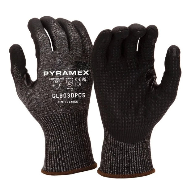 Pyramex Micro-Foam Nitrile Dotted ANSI Cut Level A4 Safety Gloves - GL603DPC5