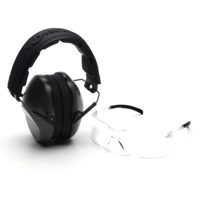 Pyramex Venturegear Low Profile Combo Kit Ear Muffs and Clear Safety
