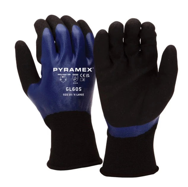 Pyramex Water Resistant Double Nitrile Dipped Safety Gloves - GL605
