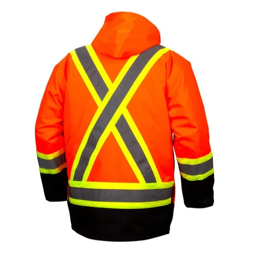 Pyramex Water Resistant Hi-Vis Black Bottom Safety Parka - Type R ANSI Class 3 - RC7P35