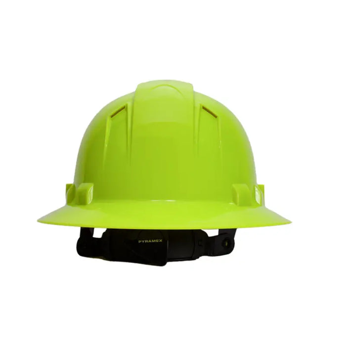 Pyramex Ridgeline Full Brim Hard Hat – Vented, 4-Point Ratchet, Hi-Vis Lime (Safety Helmet)