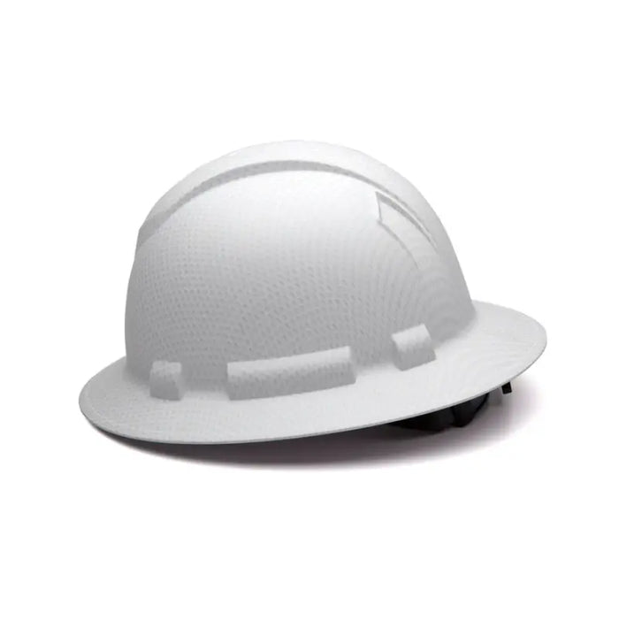 Pyramex White Full Brim Hard Hat - ANSI Class G Safety Helmet With Ratchet Suspension, HP24110 Model