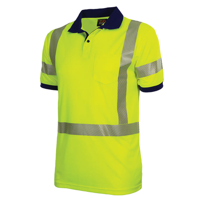 Reflective Apparel® Safety Hi-Vis Polo ANSI Class 3 Shirt Lime-Navy Birdseye Comfort Trim - 334CT