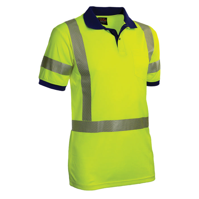 Reflective Apparel® Safety Hi-Vis Polo ANSI Class 3 Shirt Lime-Navy Birdseye Comfort Trim - 334CT