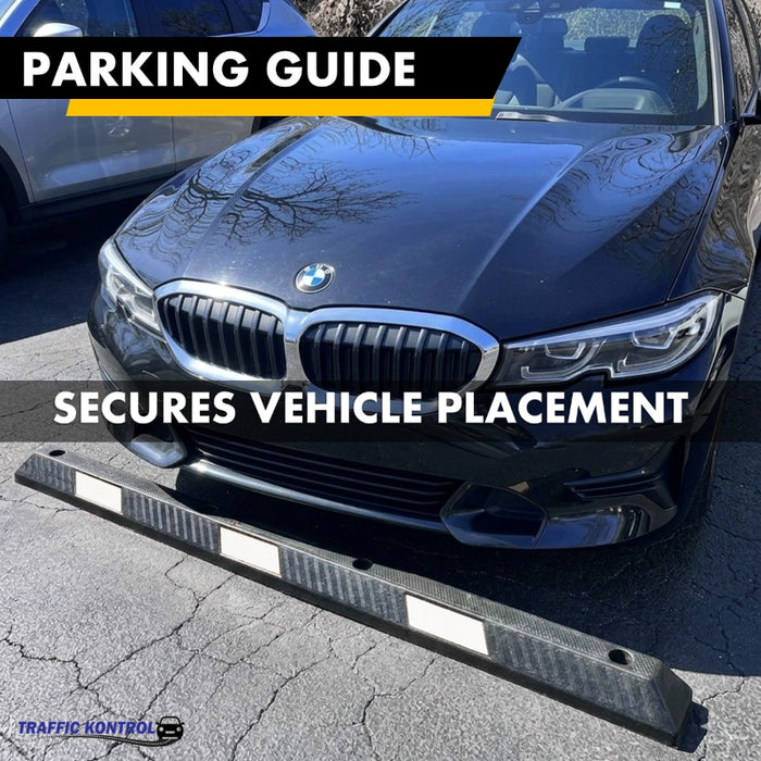 Parking Block - 6 Feet Long - Rubber Curb Wheel Stop - White Stripes - Bulk Pallet