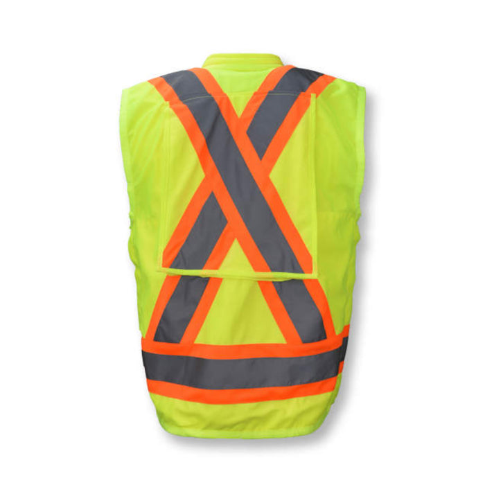 Radians Hi Vis ANSI Class 2 Type R Heavy Duty Safety Vest with Back Pouch X-Back - SV030X-2