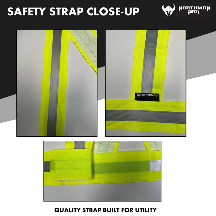 Hi Vis Yellow Safety Strap Belt - 1" Reflective Silver Tape
