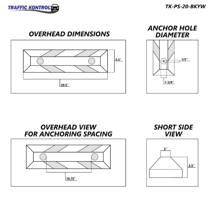 Parking Curb Block - 20" Long Wheel Stop - Yellow / Black Striped Rubber - Bulk Pallet