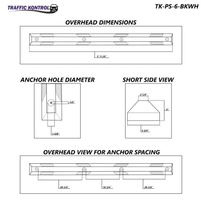 Parking Block - 6 Foot Long - Rubber Curb Wheel Stop - With Installation Lag Bolts - White