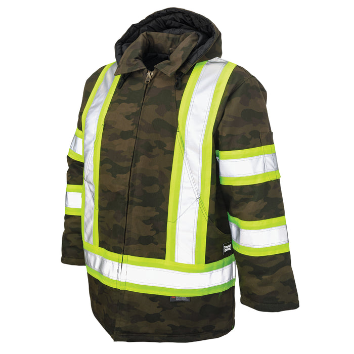 Tough Duck Camo Flex Safety Parka Jacket with Quick Release Hoodie - SJ34