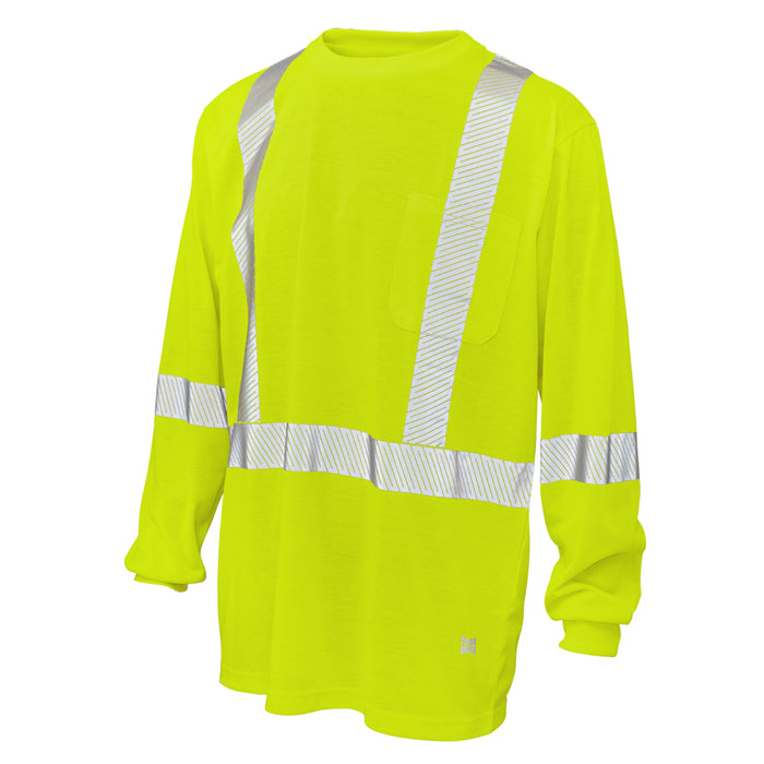 Tough Duck Hi-Vis Polyester Jersey ANSI Class 1 Long Sleeve Safety T-Shirt - ST22