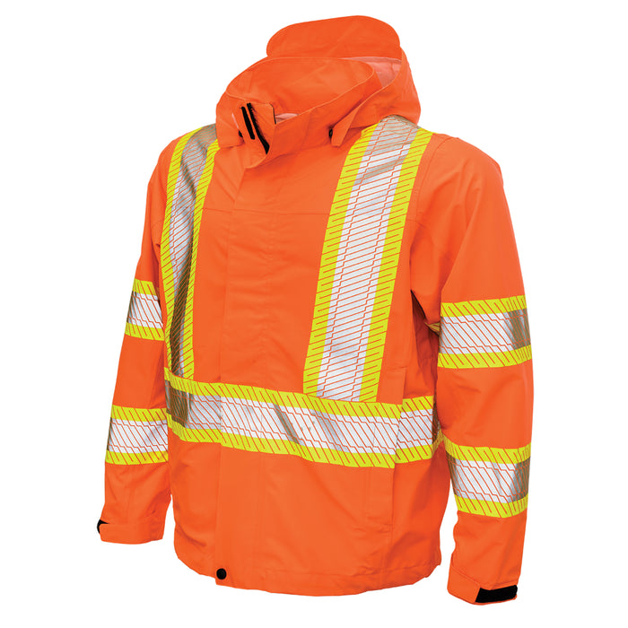 Tough Duck Packable Ripstop Safety Rain Jacket with Quick Release Hoodie - SJ05