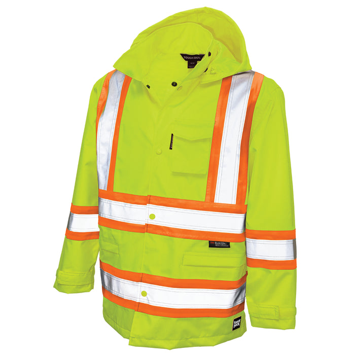 Tough Duck Ripstop Safety Rain Jacket with Quick Release Hoodie - S372