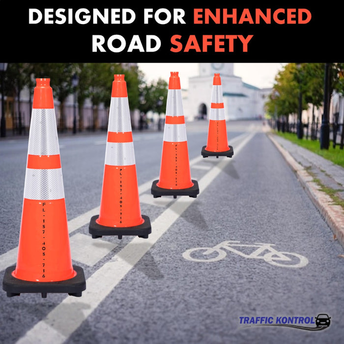 36" Florida DOT Approved Traffic Safety Cone - 12 Lbs - Orange - 6" + 4" Inch Hi Intensity Reflective Collars