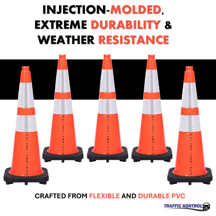 36" Florida DOT Approved Traffic Safety Cone - 12 Lbs - Orange - 6" + 4" Inch Hi Intensity Reflective Collars