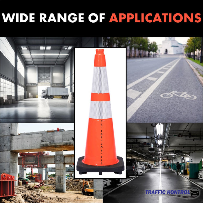 36" Florida DOT Approved Traffic Safety Cone - 12 Lbs - Orange - 6" + 4" Inch Hi Intensity Reflective Collars
