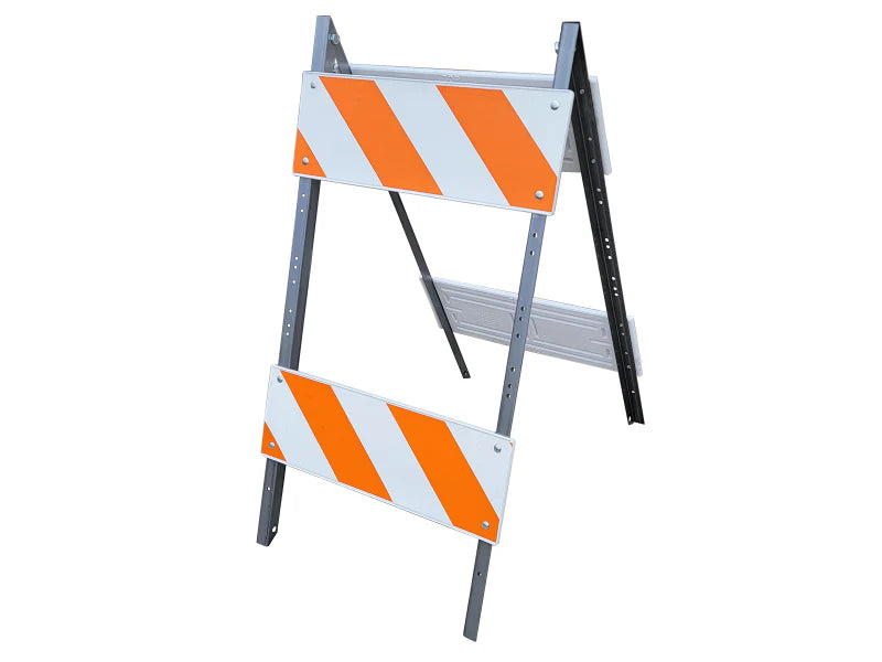 Traffix Devices Type 2 Folding Barricade 12 Gauge Galvanized Metal Legs - Blow Molded Plastic Panels (2) 8" x 24" Top Panels EG, (2) 8" x 24" Bottom Panels EG