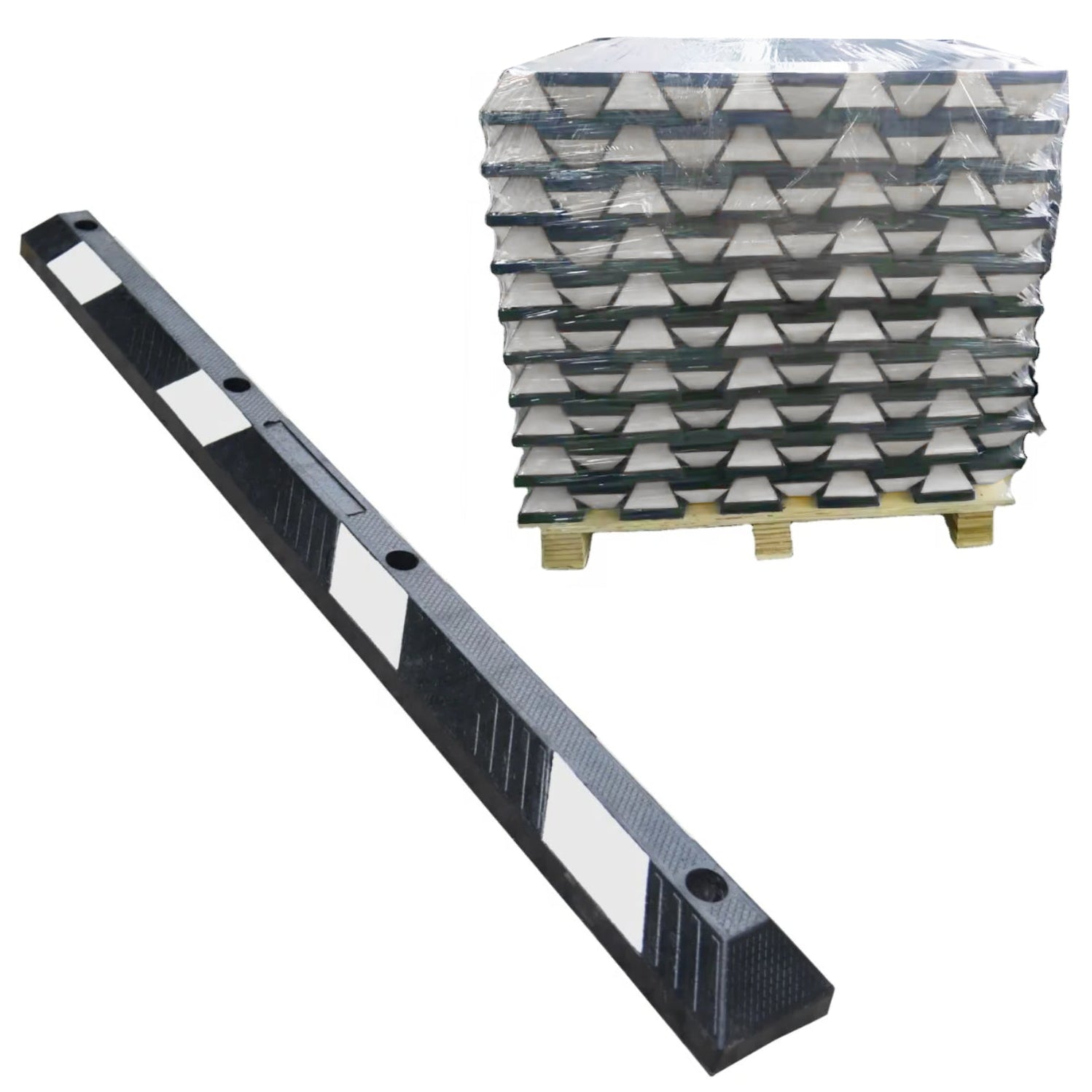 Parking Block - 6 Feet Long - Rubber Curb Wheel Stop - White Stripes ...