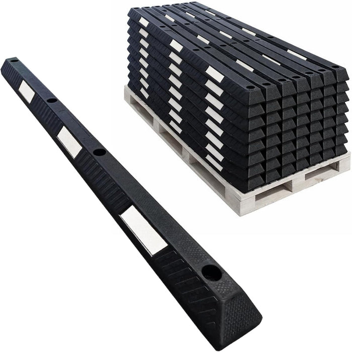 Parking Block - 6 Feet Long - Rubber Curb Wheel Stop - White Stripes - Bulk Pallet
