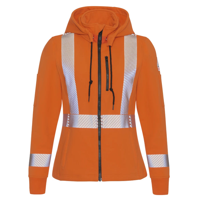 Bulwark® FR Women's Full Zip ANSI Class 2 Hi Vis Fleece Jacket Detachable Hood CAT 2 - SEZ7OR