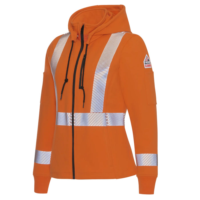 Bulwark® FR Women's Full Zip ANSI Class 2 Hi Vis Fleece Jacket Detachable Hood CAT 2 - SEZ7OR