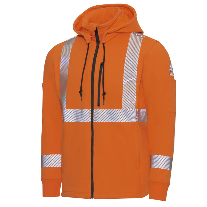 Bulwark® FR Men's Full Zip ANSI Class 2 Hi Vis Fleece Jacket - Detachable Hood CAT 2 - SEZ6OR