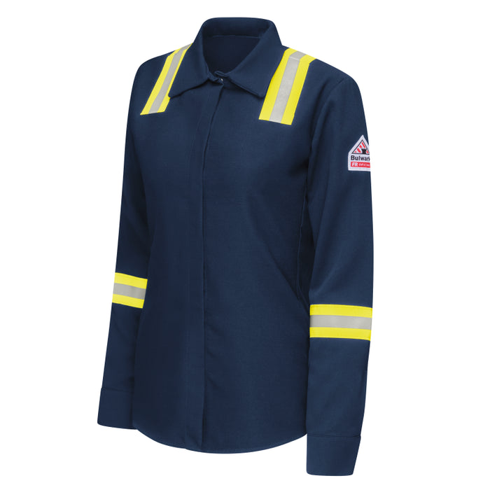 Bulwark® Women's Flame Resistant Enhanced Visibility Work Shirt - Navy - SMS5-NV
