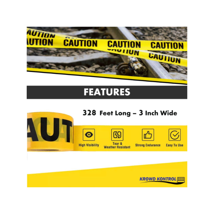 328' Ft Long Caution Barricade Tape Roll - 3" Wide - Yellow
