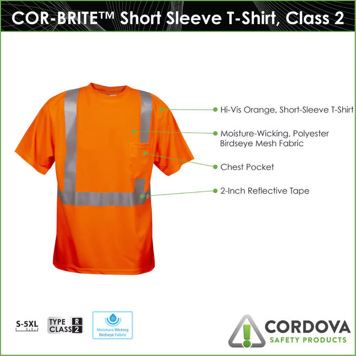 Cordova Cor-Brite Class II T-Shirt Crew Neck One Front Pocket - V41